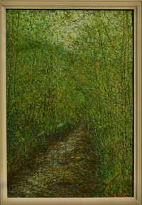 Pictură în ulei pe carton pânzat cu dimensiunea 59x40 cm,Râul Târgului