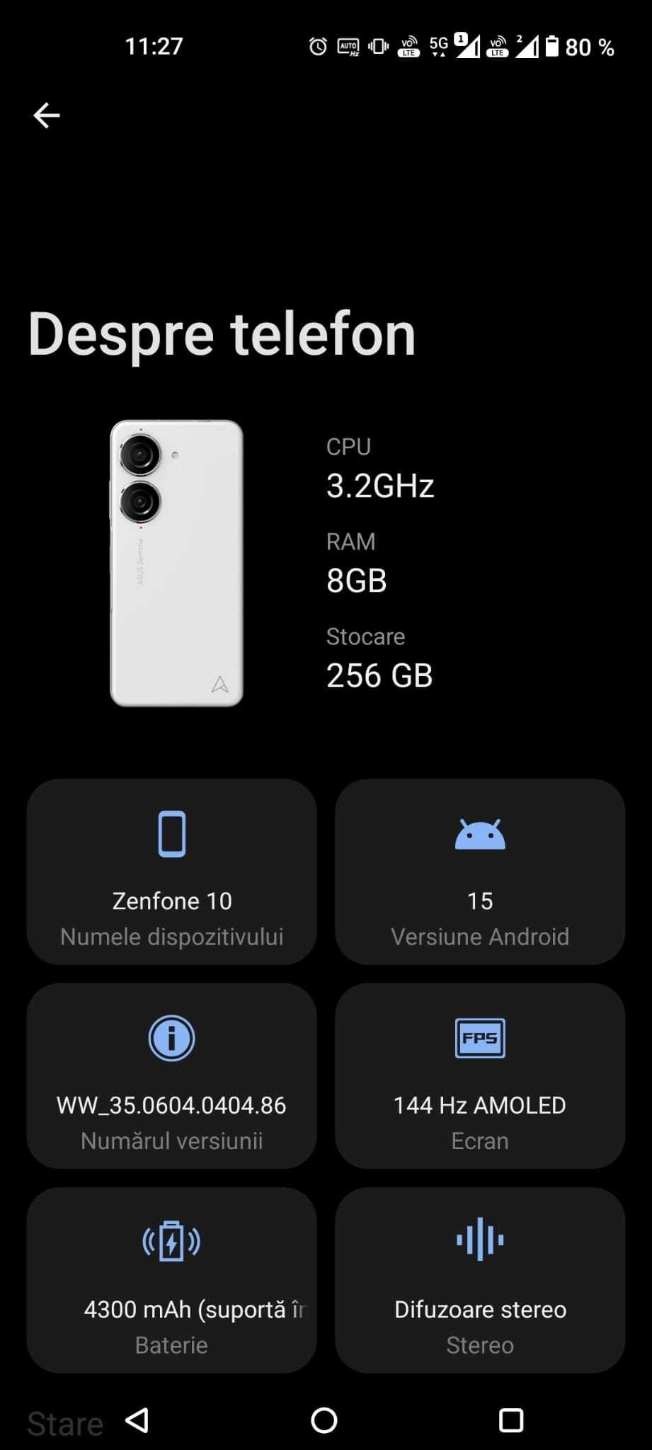 Telefon Asus Zenfone 10 - Alb 8GB RAM 256 GB stocare 5G Dual Sim
