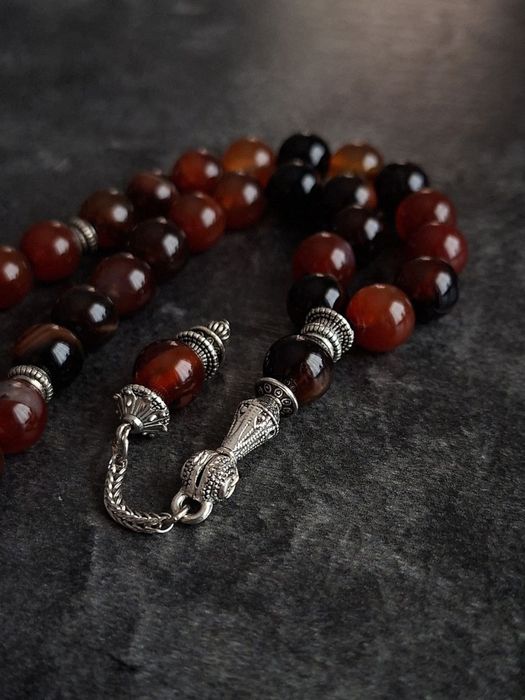 Премиальные чётки(тасбих) ручной работы из сердолика — 33 бусины