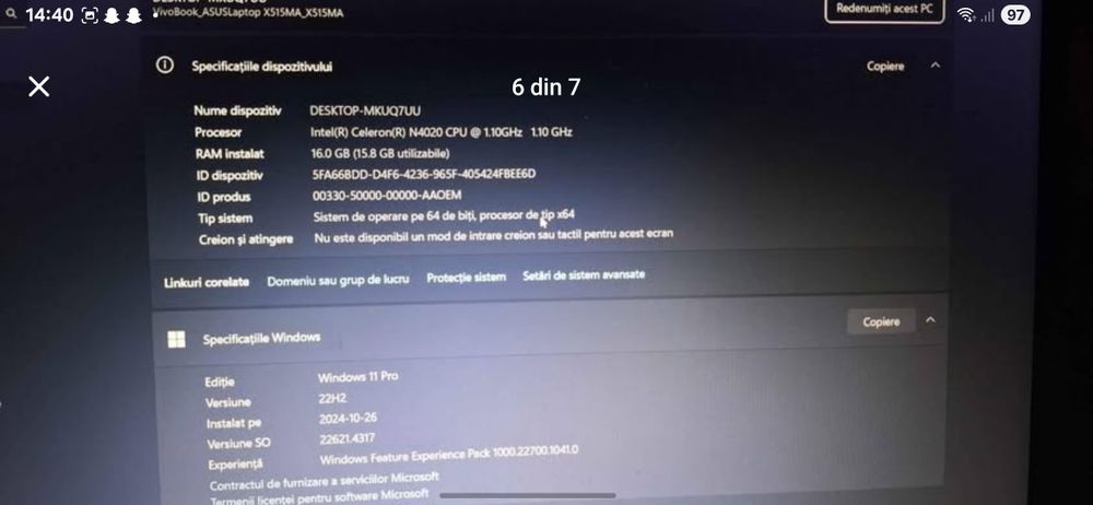 Laptop Asus Vivobook X515MA BR037MXM, 15.6", Intel Celeron N4020, 16GB