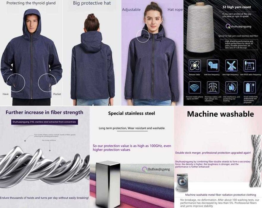 Екранирано Яке с Метални Нишки ЕМП Електромагнитен Щит EMP Излъчване