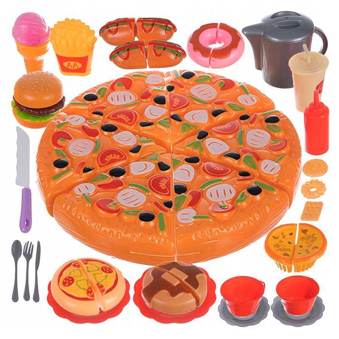 Jucarie/set tip Fast Food cu pizza pentru copii, 42 de piese