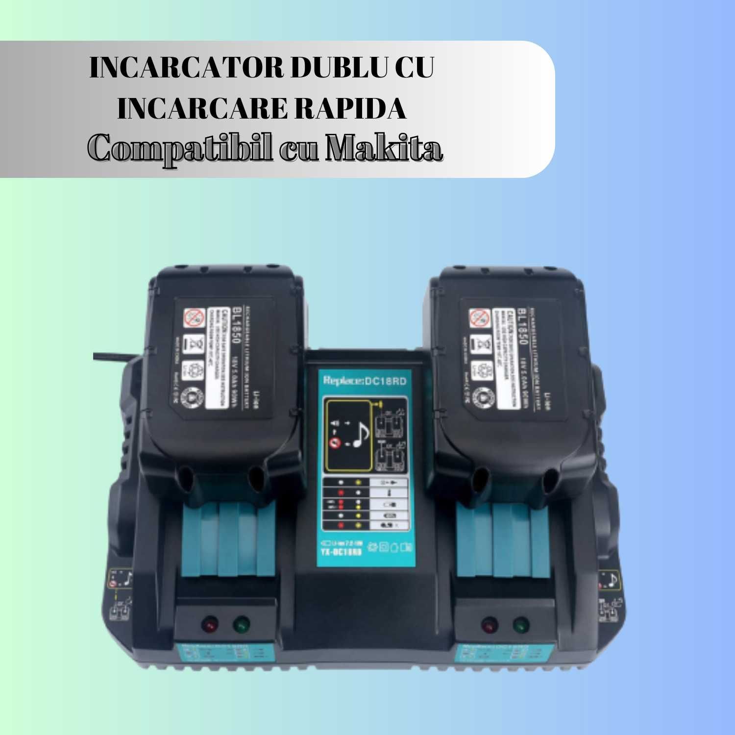 Incarcator Dublu Rapid, Compatibil cu Acumulatori Makita, Li-Ion