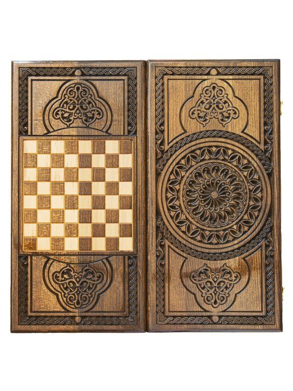 Joc de sah si table din lemn masiv gravat manual Cora 11004B