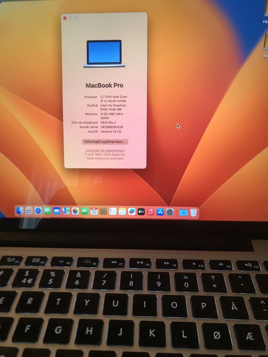 Macbook pro 2015 ecran retina i5 8 g