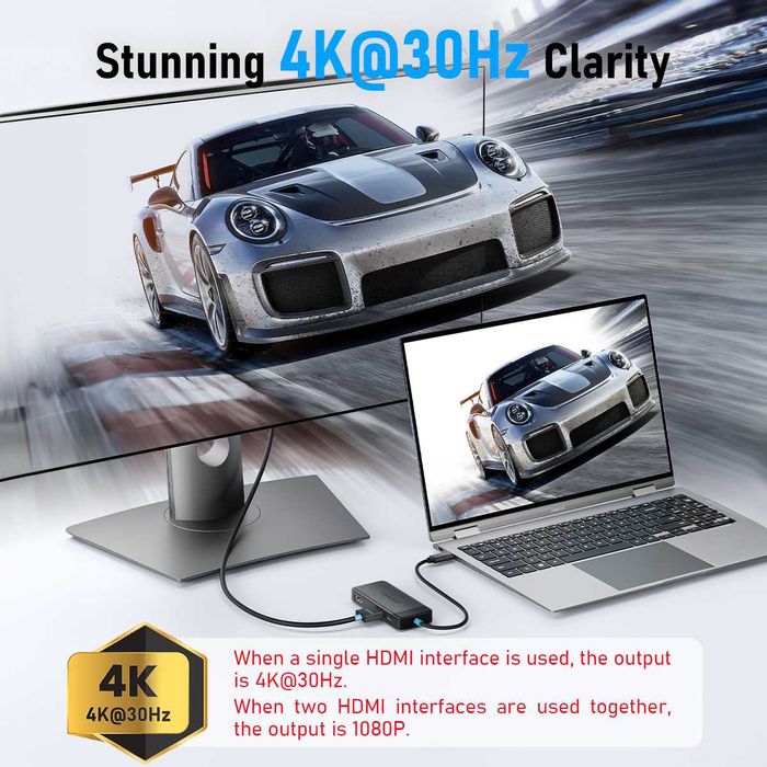 Docking Station USB Type C HDMI 4K, USB 3.0, PD 100W
