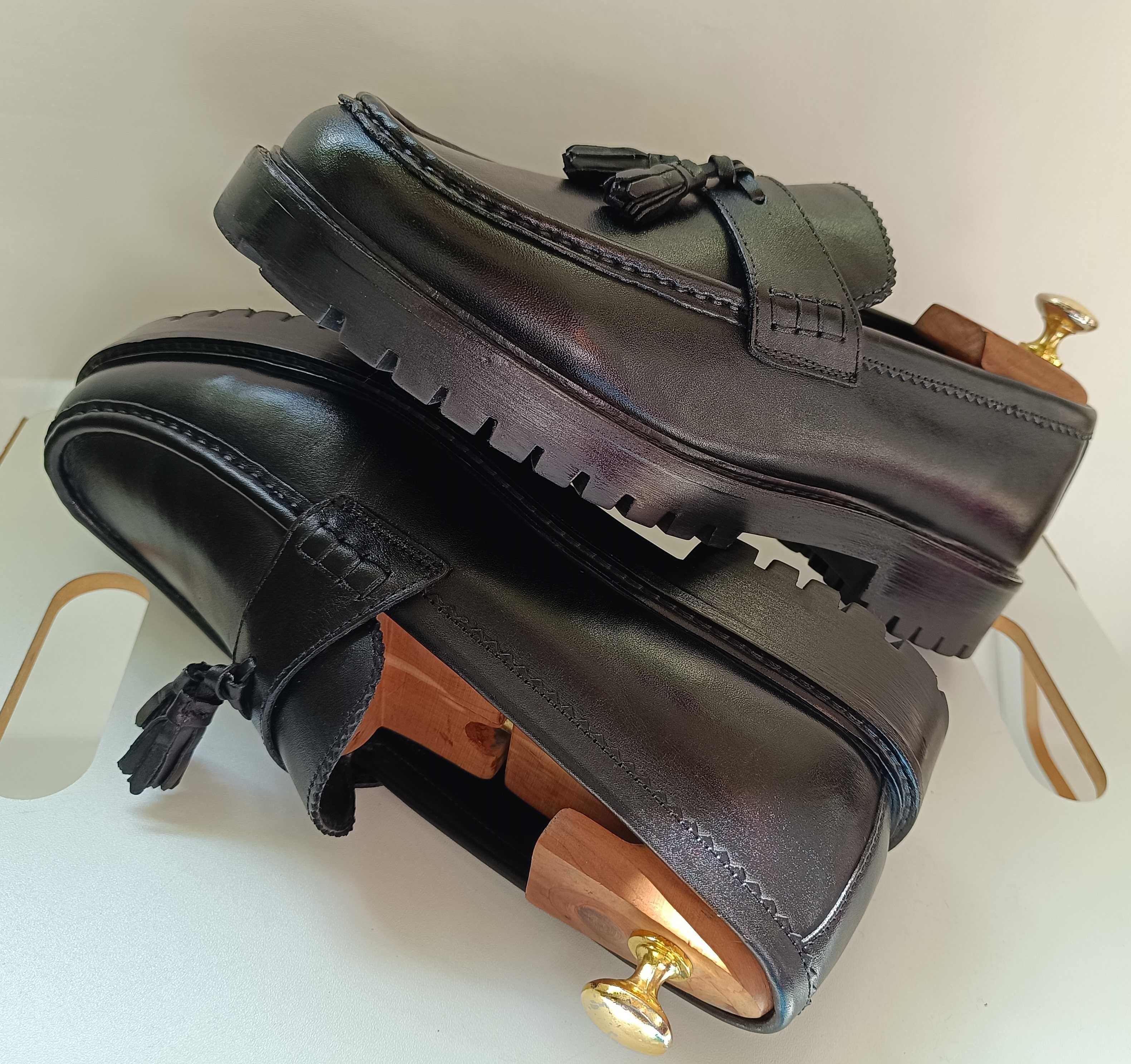 Pantofi loafer 42 42.5 premium tassel Walk London NOI piele natuala