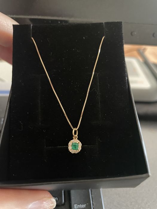 Lant aur galben 14k si pandantif zirconiu verde