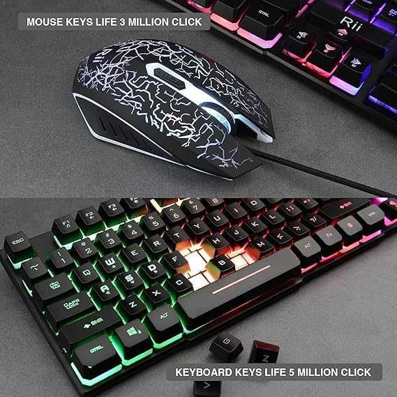 Комплект клавиатура с LED подсветка и цветна дишаща геймърска мишка