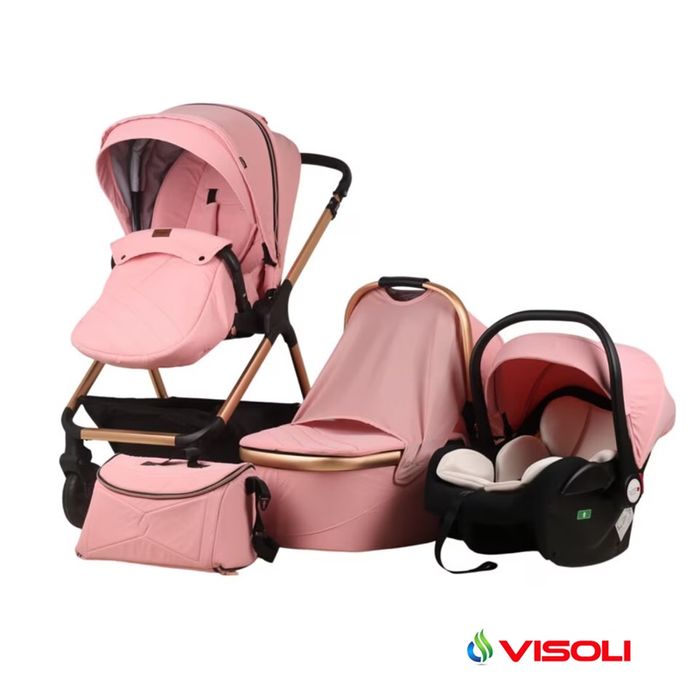 Carucior pentru Copii 3 in 1 All in One Visoli Roz
