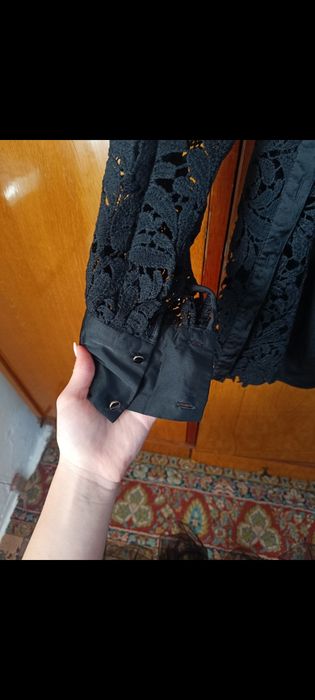 Set negru 2 piese - rochie tip maieu & kimono din dantelă/flanea fină