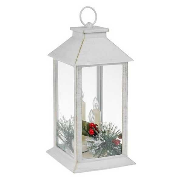 Декоративен коледен фенер Mercado Trade, 3 LED свещи, Бял
