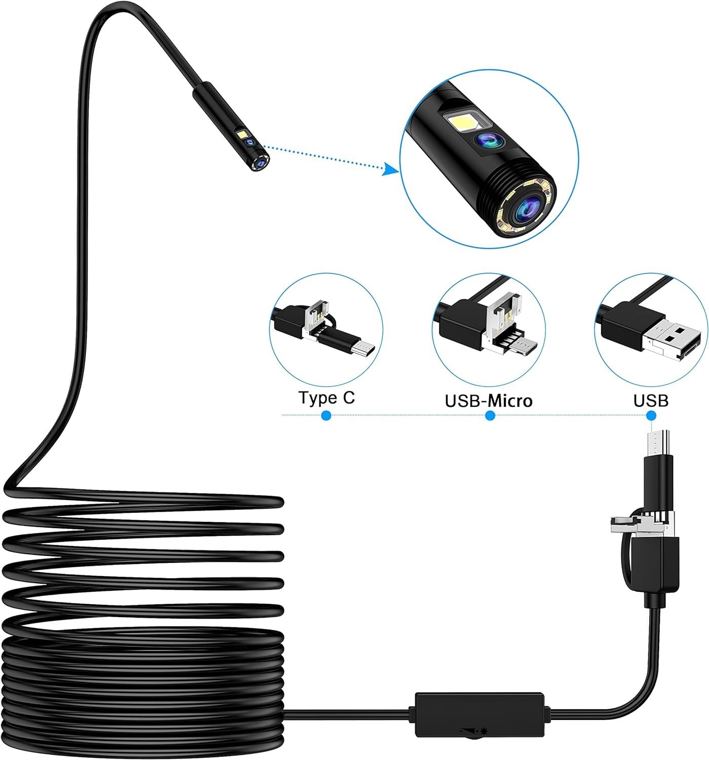 5м HD Ендоскоп с два обектива и LED осветяване, аксесоари