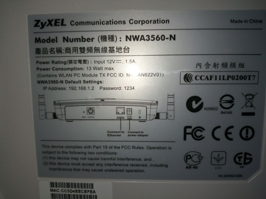 ZyXEL NWA3560-N Wireless 802.11a/b/g/n Dual Radio 2.5Ghz & 5Ghz