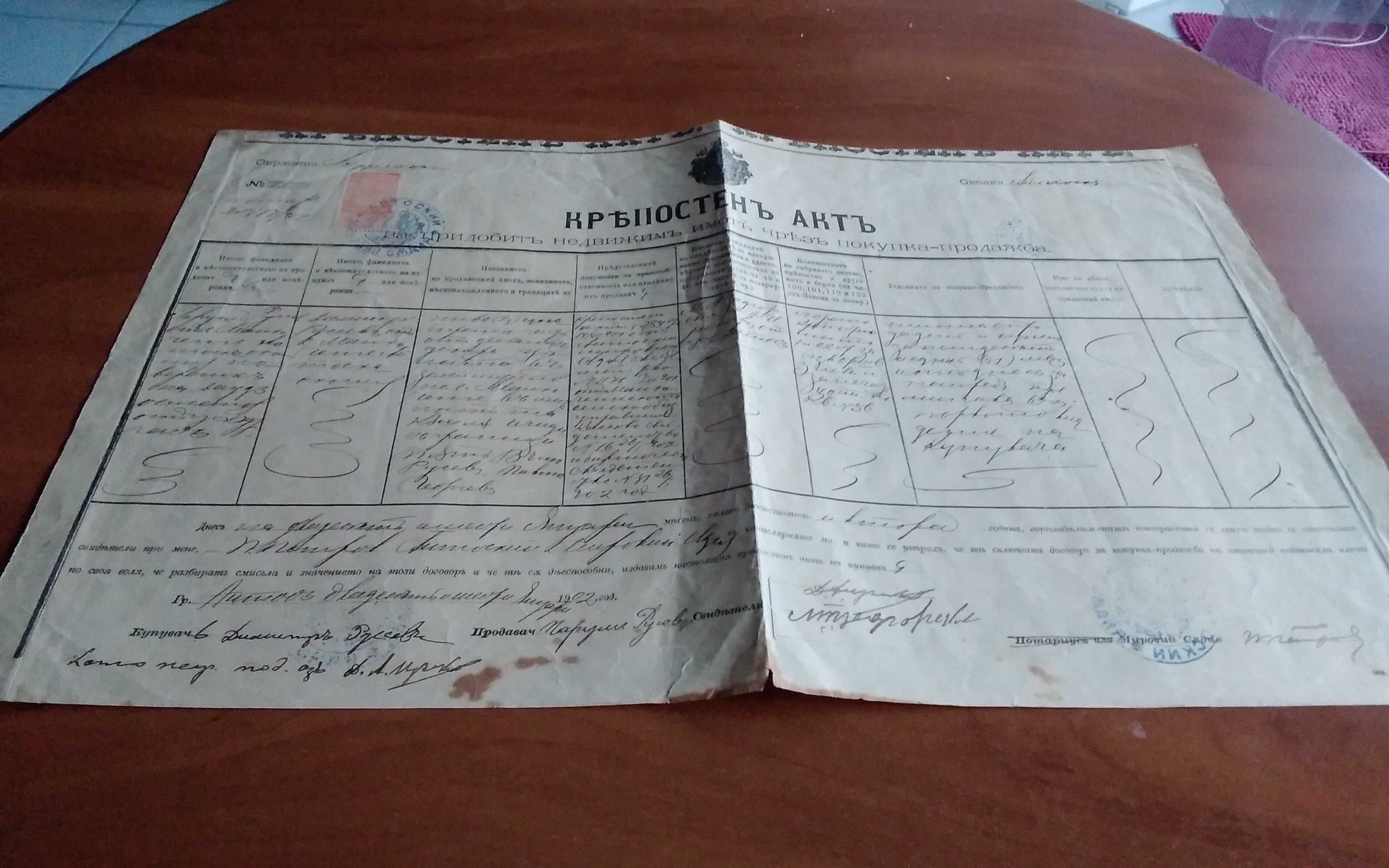 Крепостен акт от 1902 година с гербова марка
