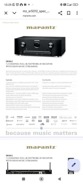 Marantz SR5012 AV receiver multicanal 7.2 Dolby atmos wifi bluetooth