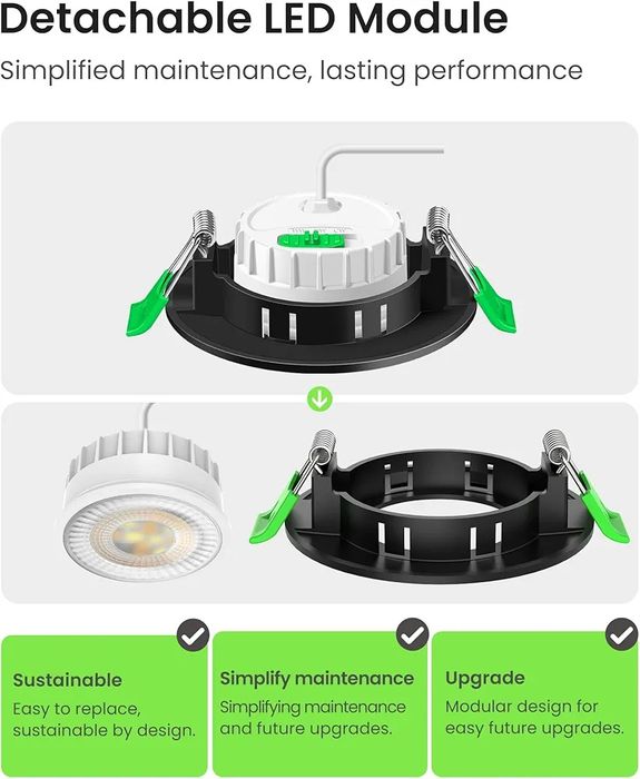 ALUSSO LED IP44 черни луни за вграждане димируеми 6W,540lm тънки 25 мм