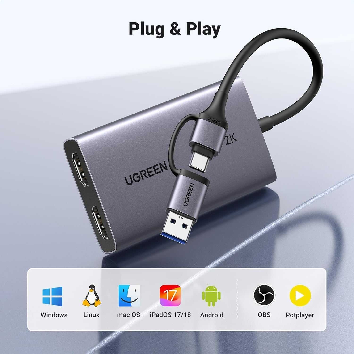 UGREEN Video Capture Card, HDMI към USB C/A Capture Card
