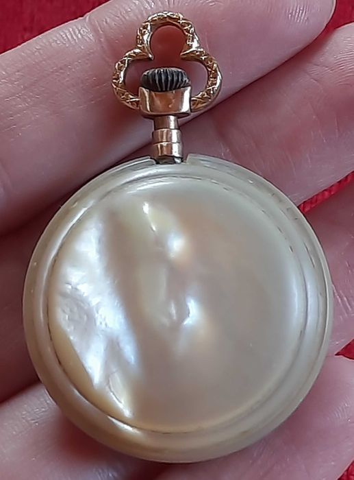 Vintage Swiss Open Face Mother of  Pearl pocket watch 1900