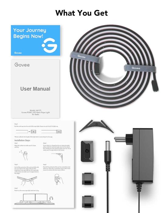 Govee RGBIC LED Neon Rope Lights for Desks - Banda led birou