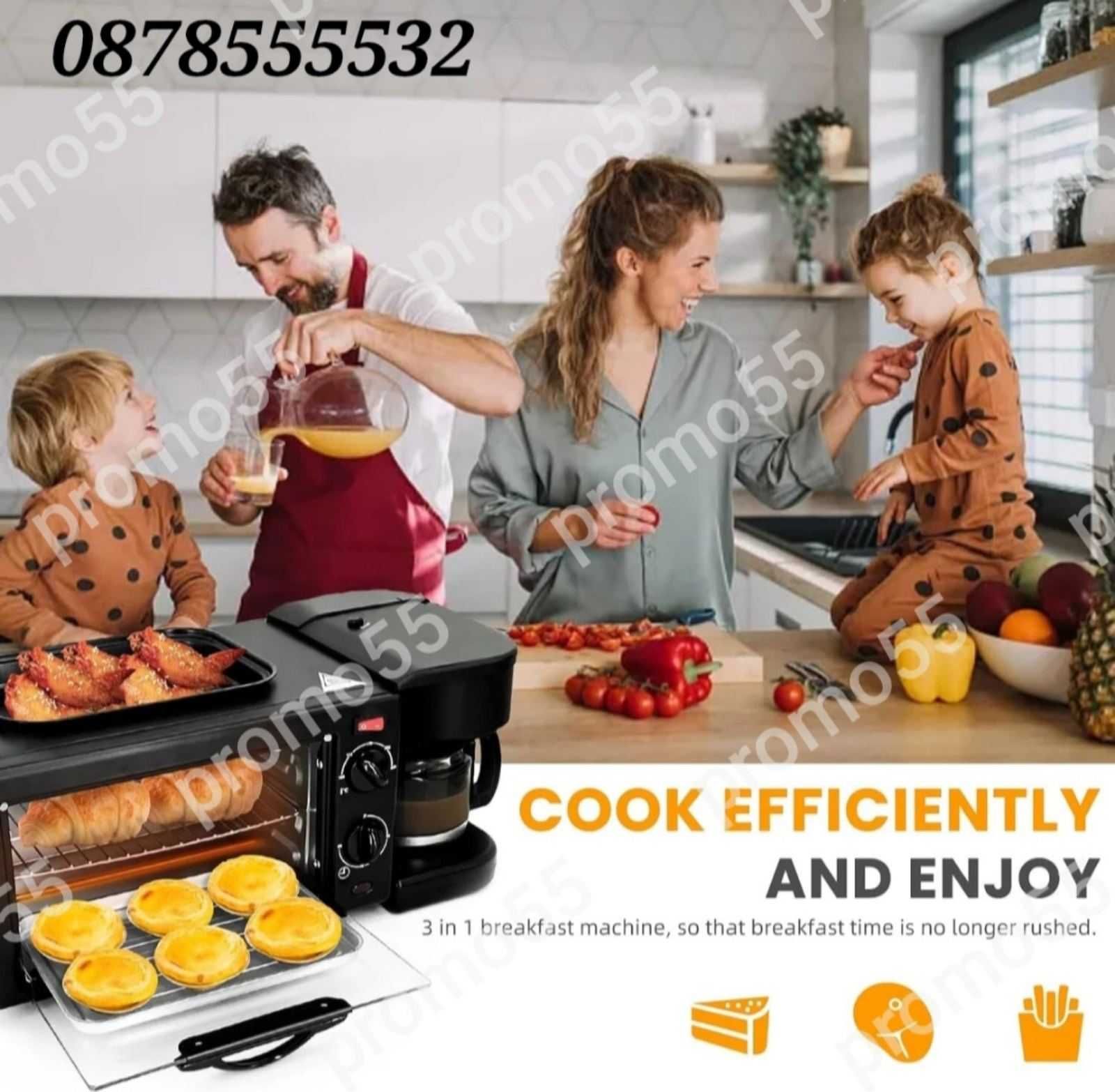 Мултифункционална Мини Фурна с Таймер 2800W 3В1 Грил плоча, Кафемашина
