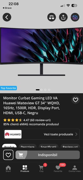 Monitor Curbat Gaming LED VA Huawei Mateview GT 34'' WQHD, 165Hz