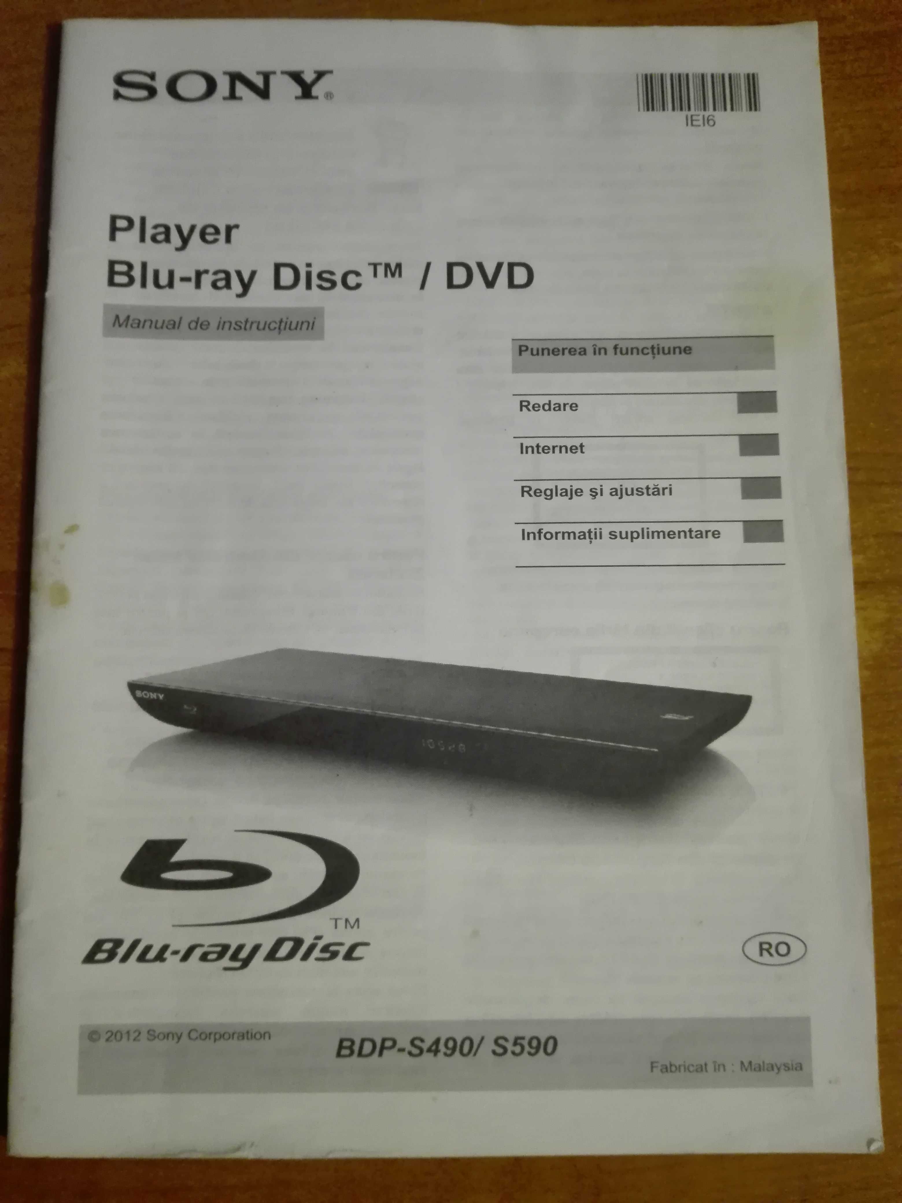 Sony Manual Original Player Blu-Ray BDP-S490/590