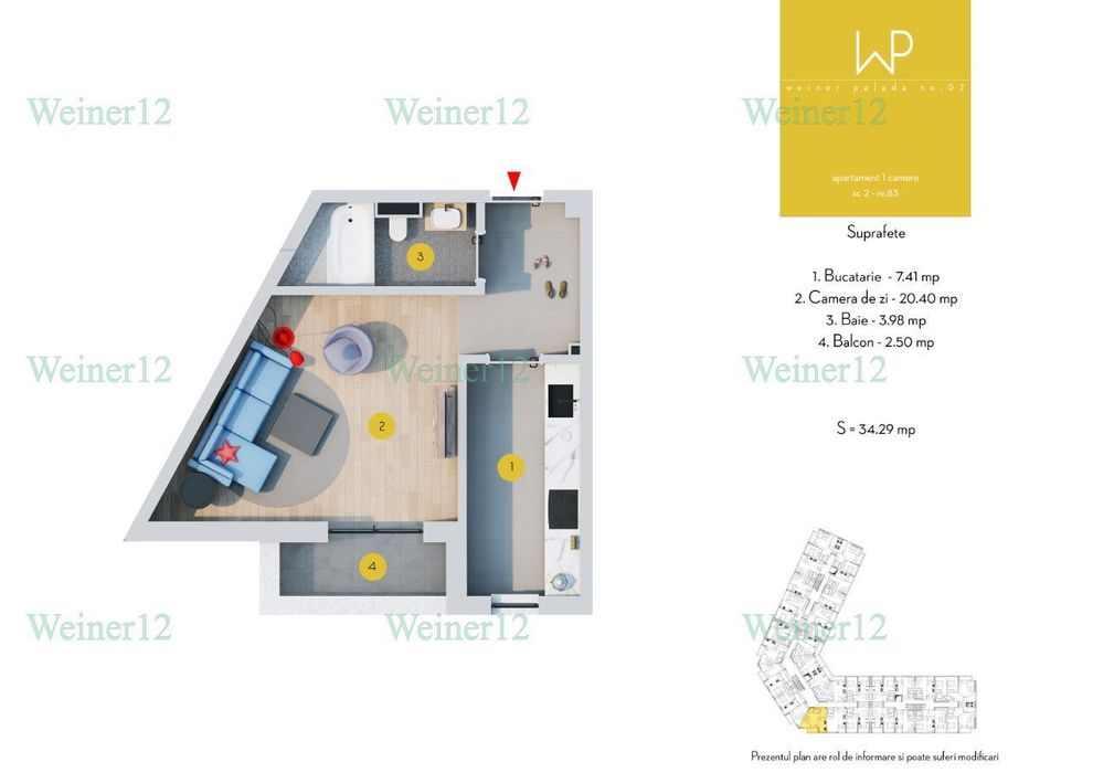 Garsoniera decomandata Militari Residence Str Weiner Palada Vest Group