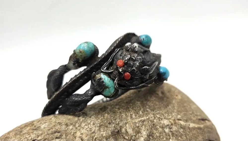 Veche bratara imperiala China - argint masiv si turcoaz natural  - din