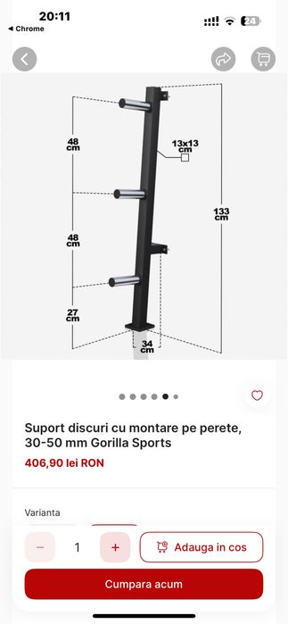 Suport Discuri Olimpice prindere pe perete, 50-51 mm noi nou