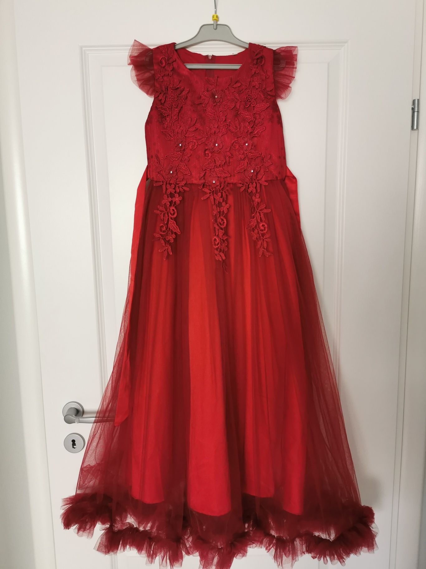 Rochie eleganta fete roșie vișinie, 6-8 ani, lungime totala 104cm