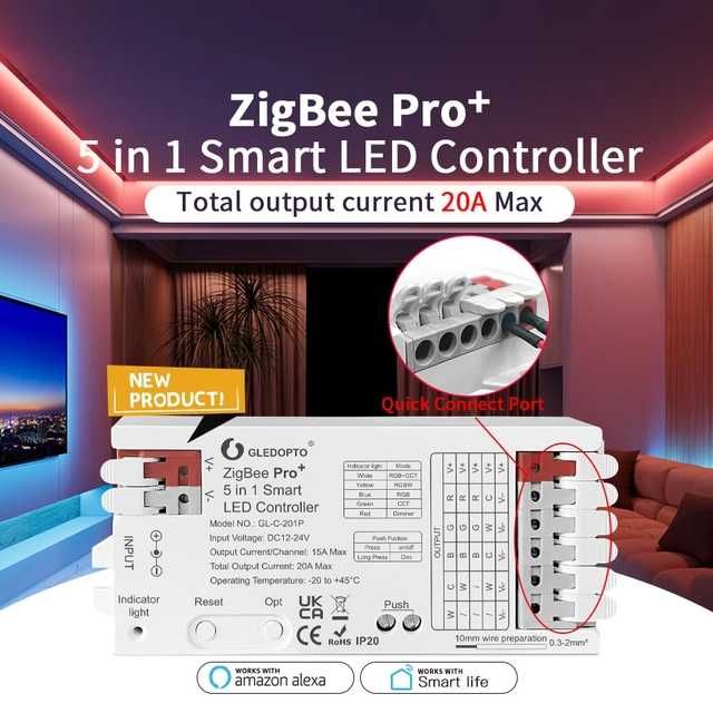 Controler LED inteligent 5 în 1 ZigBee Pro