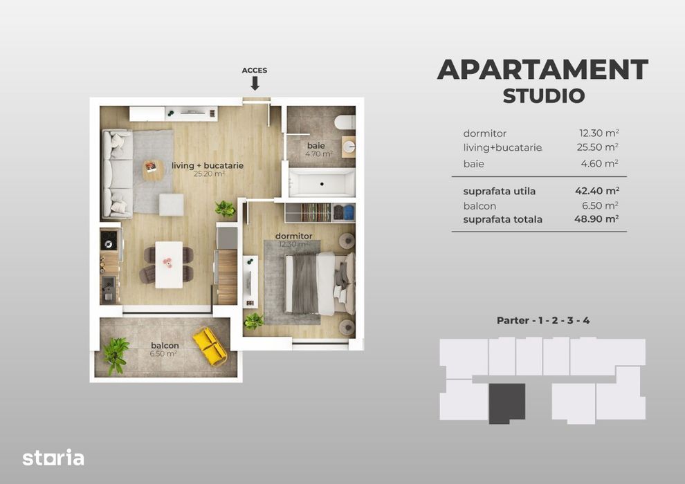 PROMOTIE!! Studio spatios 49mp , Metrou Aparatorii Patriei 10-15min