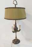 Lampa noptiera ,birou antic cu talpa din bronz și abajur textil