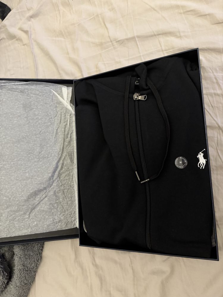 Original Hanorac Ralph Lauren Negru  - Double knit full zip hoodie nou