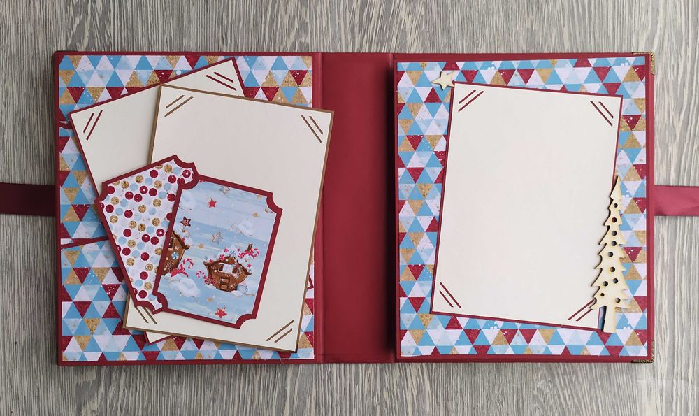 Коледен, скрапбук албум в бордо и кафяво, ръчна изработка /52