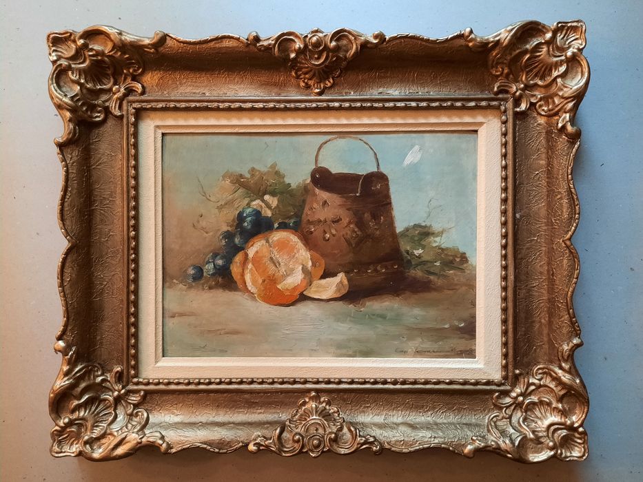 Tablou"Natură moartă cu găletușă și fructe", autor Virgil Jansen.