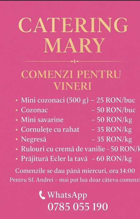 Mâncare pentru orice eveniment,pomana, meniuri zilnice,dulciuri la pre