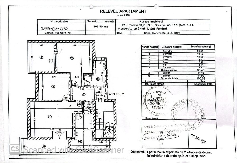 Apartament cu 3 camere spațios la mansarda  cu terase de 20mp