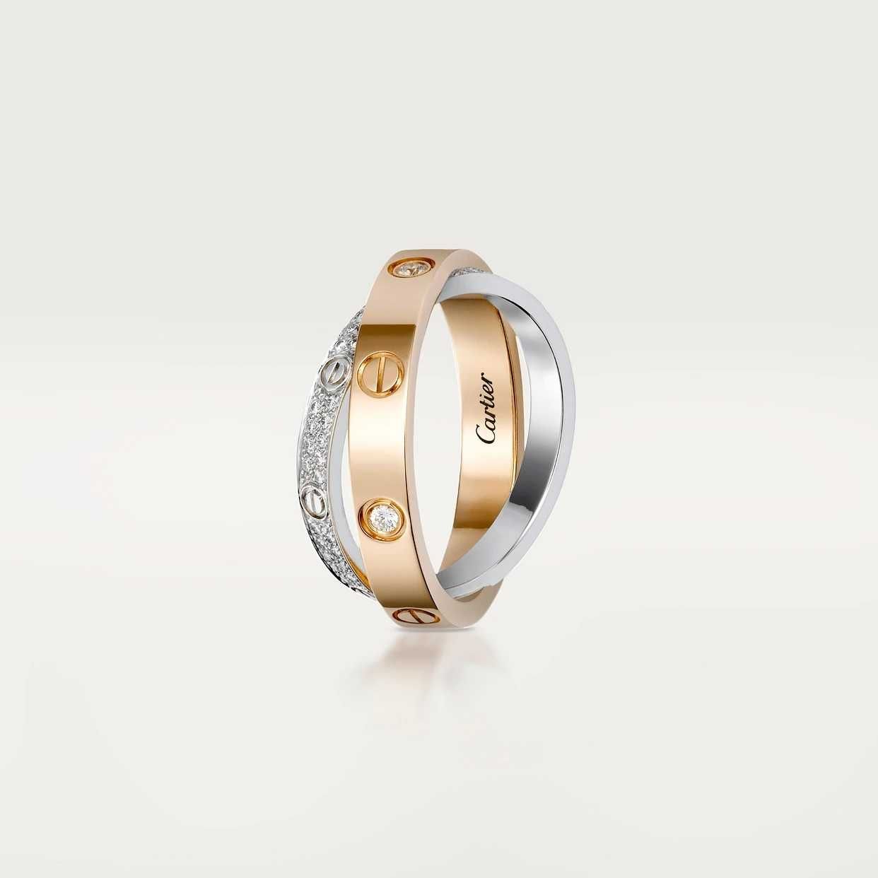 CARTIER Love Rose and White Gold Diamond Paved Пръстен