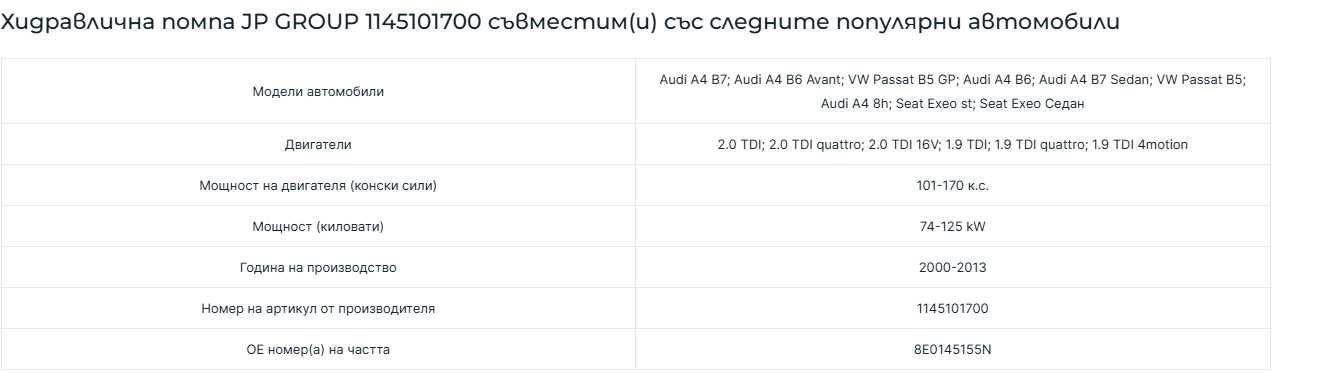 Хидравлична помпа за кормилно управление AUDI A4 B6/B7 1.9/2.0 TDI