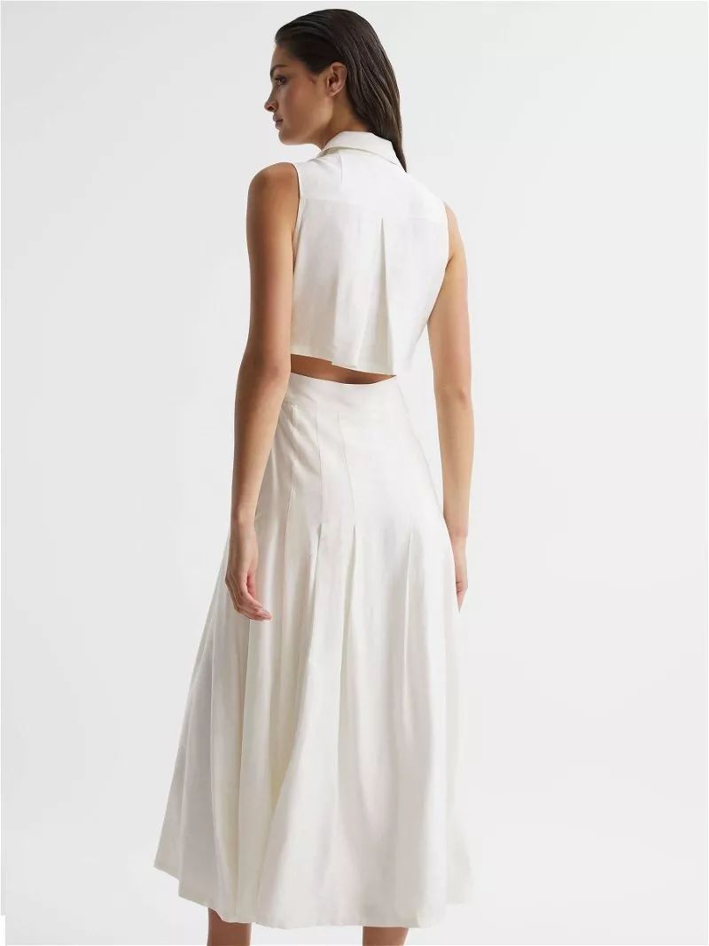 Reiss Milena Button Front Midi Weiss