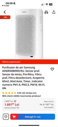 Reducere! Purificator aer profesional Samsung, filtre Hepa, 3 zone,