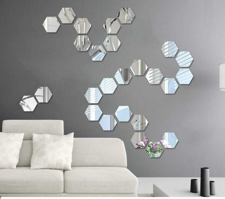 Set Oglinzi Design Hexagon - Oglinzi Decorative Acrilice Silver 29 buc