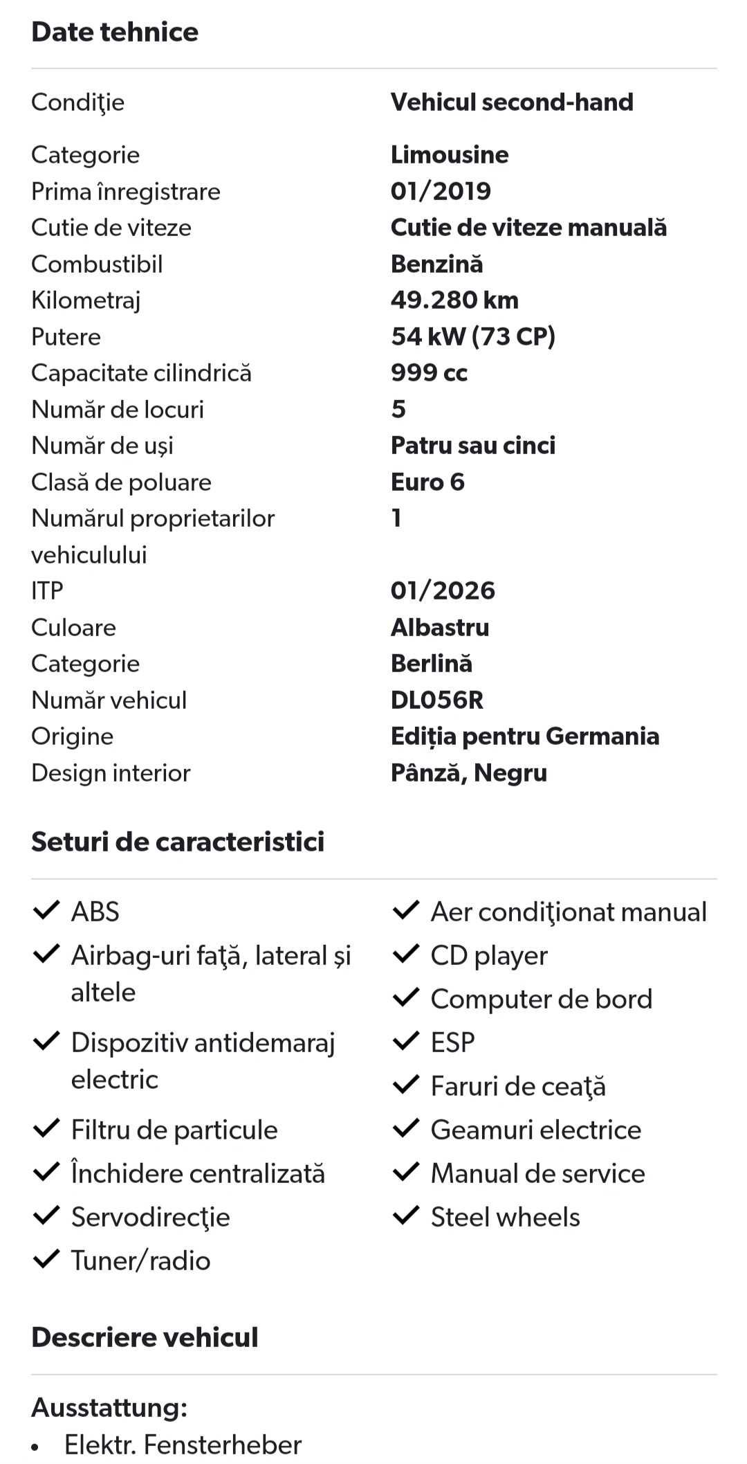 Dacia Logan 1.0 Klima Ediția pentru Germania EURO 6 Anul 2019