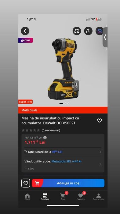 DeWalt Pistol Impact percutie cu baterie mare si incarcator nefolosit