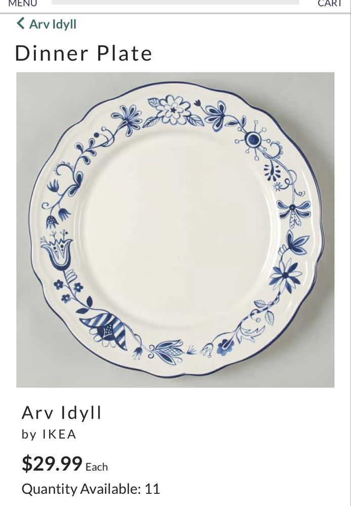 комплект красиви порцеланови чинии от колекцията Arv Idyll на IKEA