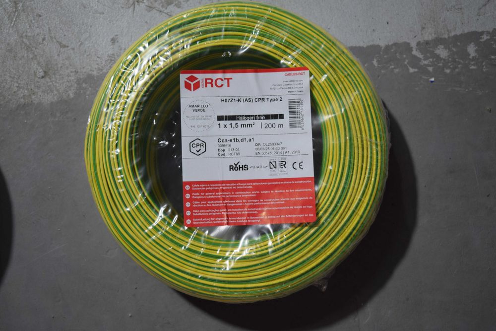 Cablu electric RCT H07Z1-K (AS) CPR Type 2, 1 x 1.5 mm², rolă 200 m
