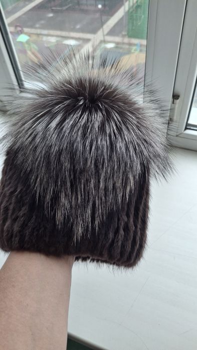 Шапка норковая вязаная