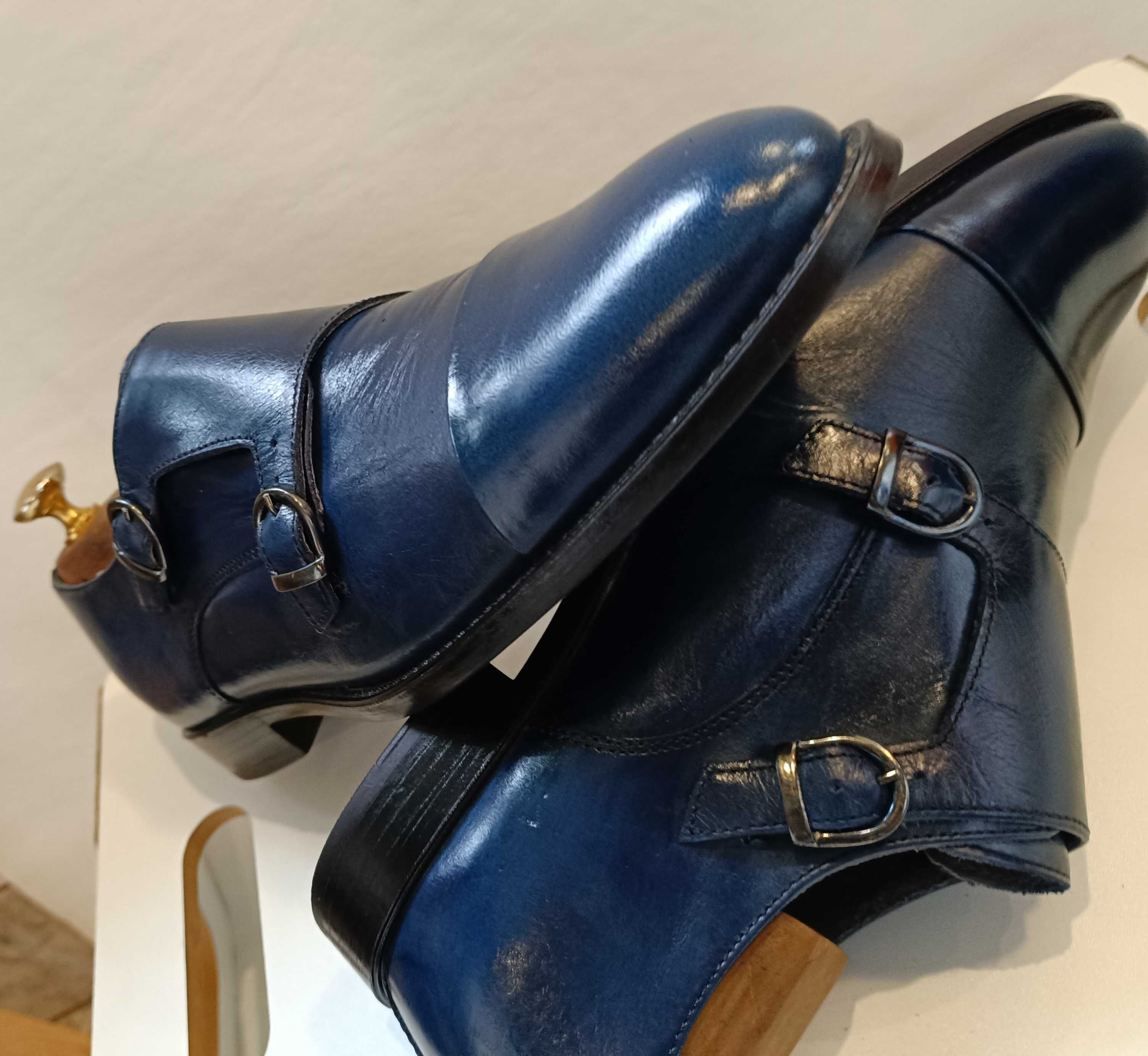 Pantofi monk lucrati manual Old Signature piele naturala moale navy